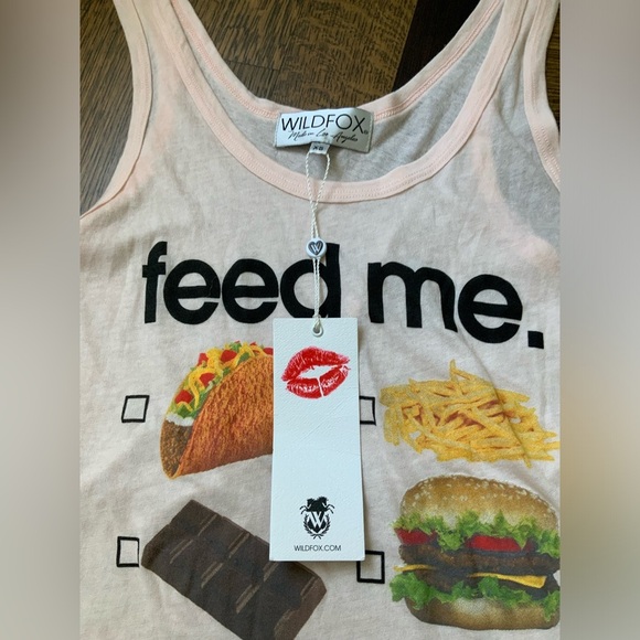 WILDFOX Feed Me Foodie Graphic Tank Top Pink Women’s Size Small/XS Brand New - Picture 3 of 11